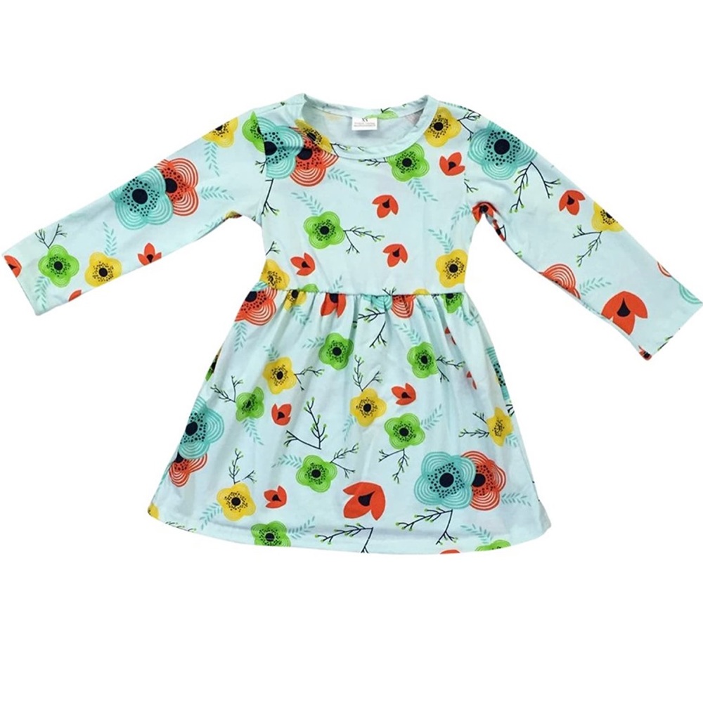 Little girl kids long sleeve floral Easter party summer flower girl dress 2T-8 - Picture 3 of 3